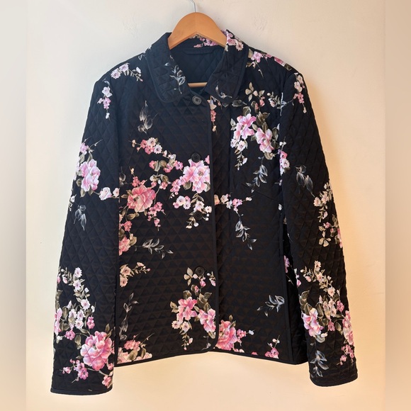 Basler Black Quilted Blazer Floral Print - Picture 2 of 13